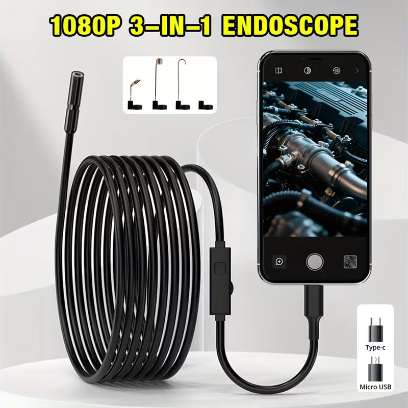 Endoscope Camera with Light, 1920P HD Endoscope, Featuring 8 Adjustable LED Lights, IP67 Waterproof Semi-Rigid Snake Inspection Camera, Compatible with for iphone And Android Phones.