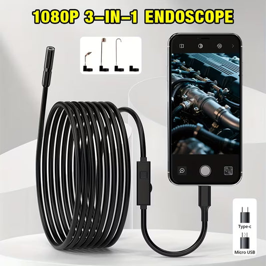 Endoscope Camera with Light, 1920P HD Endoscope, Featuring 8 Adjustable LED Lights, IP67 Waterproof Semi-Rigid Snake Inspection Camera, Compatible with for iphone And Android Phones.