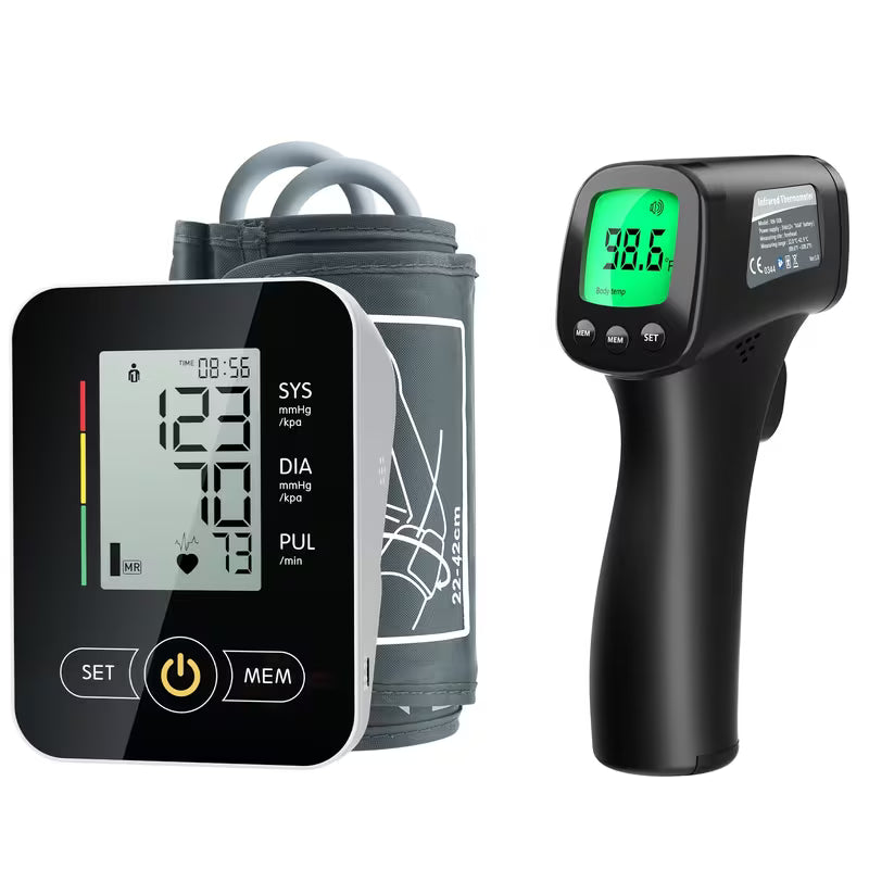 MAGUJA 2 in 1 Device for Measuring Blood Pressure And Forehead Temperature, Featuring an Automatic Upper Arm Blood Pressure Monitor with a Memory Capacity of 2*60 Readings, an Adjustable Cuff Size Ranging from 8.66 to 16.54 Inches