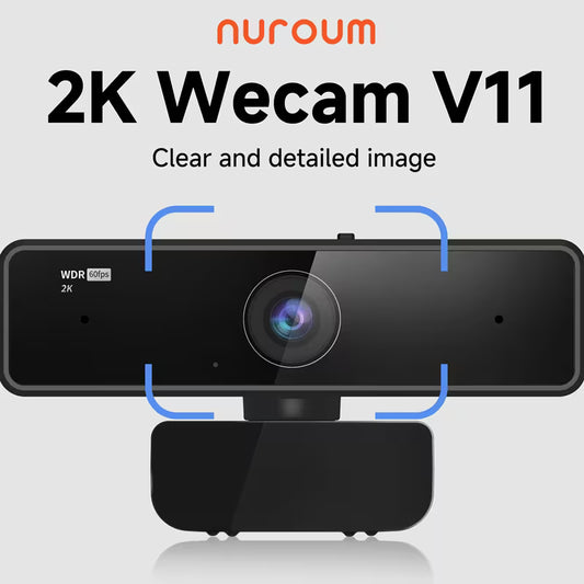 Nuroum V11 2K Webcam Compatible for Zoom/ Meet/Hangouts - 1440P HD Video, 360° Rotatable Conference Camera with Dual Mic, USB-Powered, Privacy Shield & NearSync Software for PC/Laptop (/) - Low,