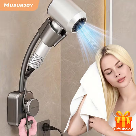 Musurjoy 1/2pcs Suction Cup Hair Dryer Holder - Metal Swivel Wall Mount, No Drilling Required, Damage-Free Installation for Bathroom, Bedroom & Living Room, Perfect Gift for Halloween/Christmas, Bathroom Accessories, Beauty Tool Organizer