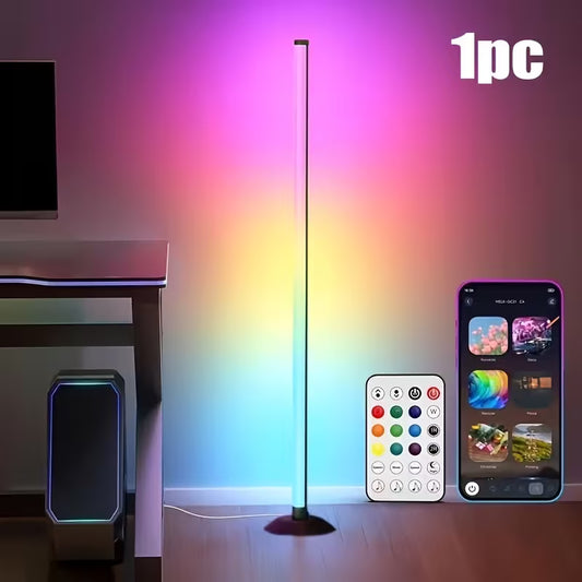 Smart RGBIC 1pc LED corner floor lamp app and remote control, with music sync DIY color color changing mood light modern corner lamp for living room bedroom game room, Halloween Christmas birthday gift