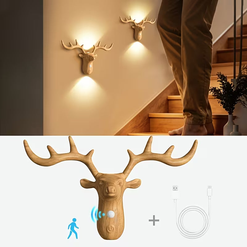 Smart LED Deer Wall Lamp with Touch Dimming and Motion Sensor, 1200mAh USB Rechargeable Night Light, Wireless Magnetic Wall Light, Suitable for Stairs, Porch, Corridor, Cabinets, Living Room, and Bar Cabinet