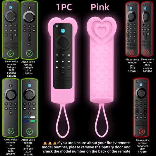 SUPERISE for Fire TV Stick/Cube/4K/Max/Lite Remote Case Compatible with Alexa Voice Remote 2nd/3rd Gen & Lite 1st/2nd Gen - Glow-in-the-Dark Heart-Shaped Cover, Non-Slip Silicone Cover (Model H69A73/E4GE9R/L5B83H/L5B83G/P4C6EN)