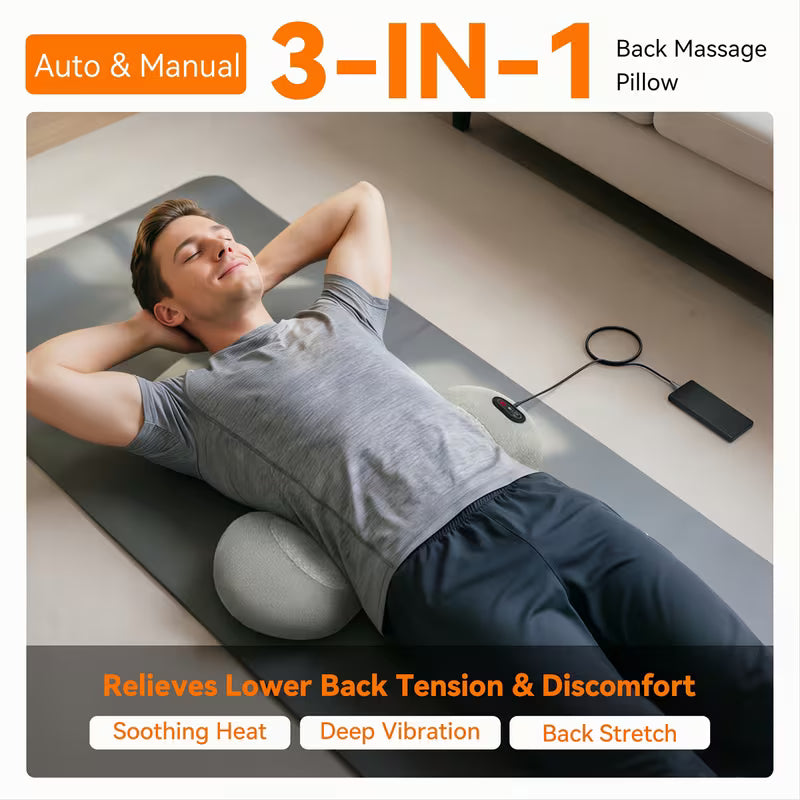 3-in-1 Lumbar Support Pillow with Air Pressure Traction Function, Suitable for Office Chairs and Sofas as a Back Massager, Combining Heating, Vibration, and Air Compression Features, Smooth Spine Triple-Fusion Back Massager, Ideal as a Birthday Gift
