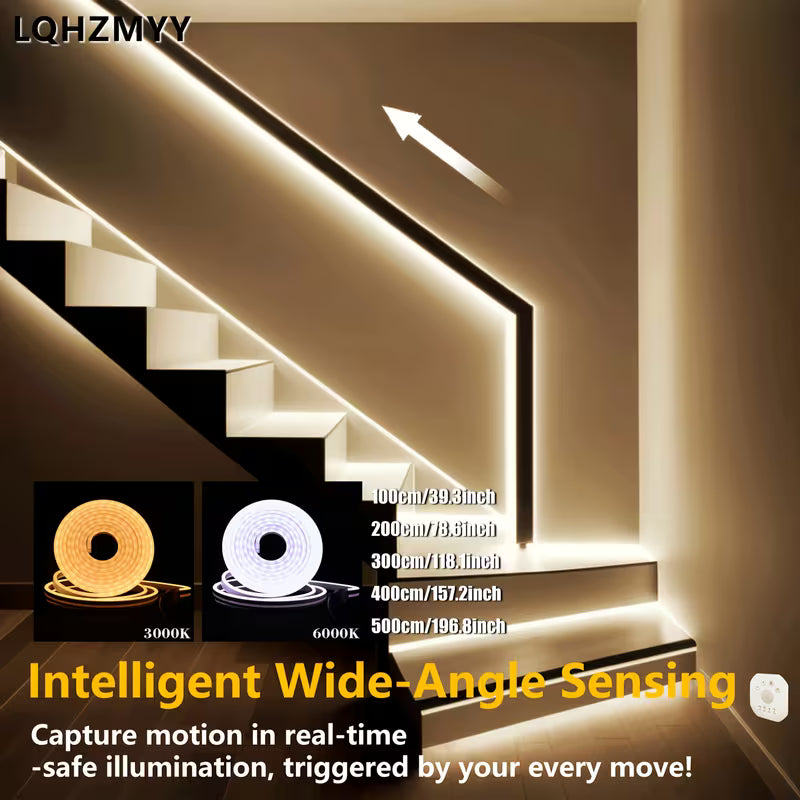 39.37-196.85inch LED Motion Sensor Light Strip, Neon Flexible Strip, 3000K/6000K Optional, Flowing Water, Shooting Star, Chasing Effect with USB Interface, Suitable for Stairs, Hallways, Balconies, Indoor/Outdoor Use, Modern Lighting Design |