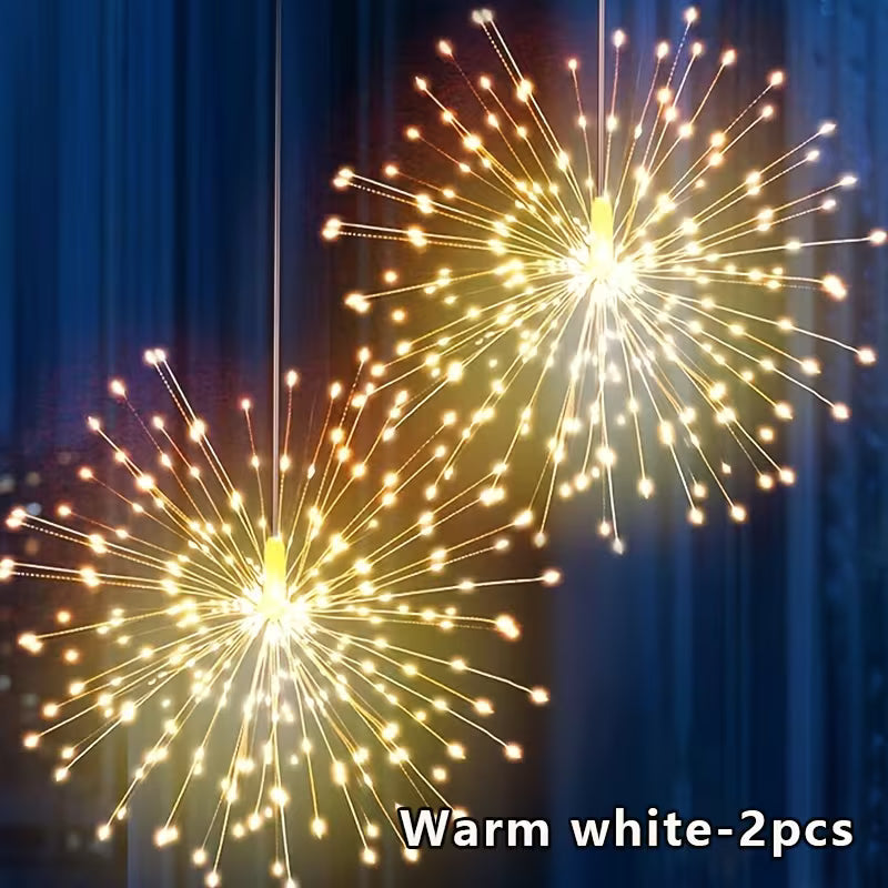2pcs/4pcs Outdoor Copper Wire Firework Lantern String, USB Power Supply Dimmable Hanging Fairy Light, 8 Lighting Modes, for Courtyard, Garden, Wedding, Christmas, Holiday Party Decoration