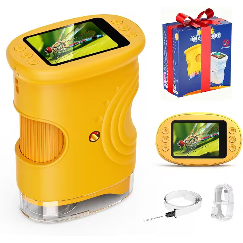 USB Microscope, 1000X Handheld Digital Microscope with 2" IPS Screen, Science Educational Fun Toy, 1080P HD Lens Support Photo And Video, Portable Mini USB Microscope Camera, Suitable for Kids Ages 3-12 Christmas And Birthday Gift, Support PC