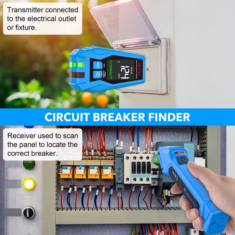 CBF01 2-IN-1 Circuit Breaker Finder, Electric Tester AC 120V Detect Common Wire Faults, US Plug GFCI Outlet Tester, Outlet Meter Lock Indicator with LED Display, Electrical Circuit Tracer Tool, Circuit Breaker Fuse Quick Recognizer, No Battery