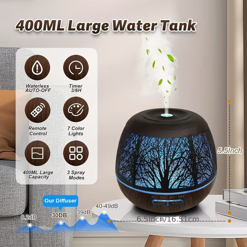 13.53oz Essential Oil Diffuser, Household Large-capacity Metal Diffuser, Diffuser with Remote Control, 7-color LED Light Humidifier for Bedroom, Gift Selection, Room Decoration, Teacher Appreciation (no Essential Oils Included By Default)