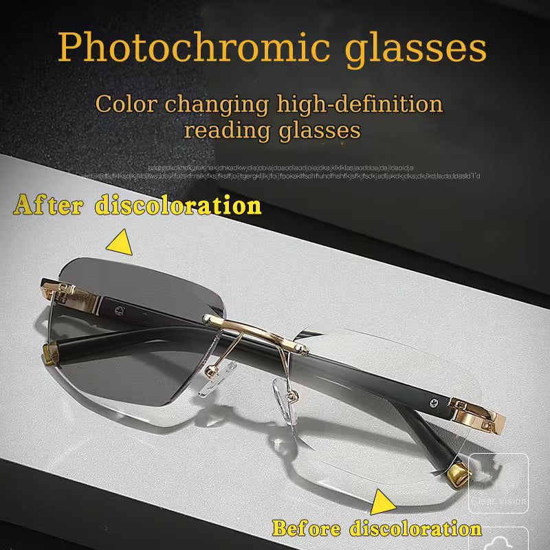 Color Changing Metal Frameless Reading Glasses, Suitable For Driving And Computer Reading - Adjustable Design, Stylish Glasses, No Line Of Sight Interference, Suitable For Both Men And Women, Multifunctional Glasses, Stylish Frameless Design