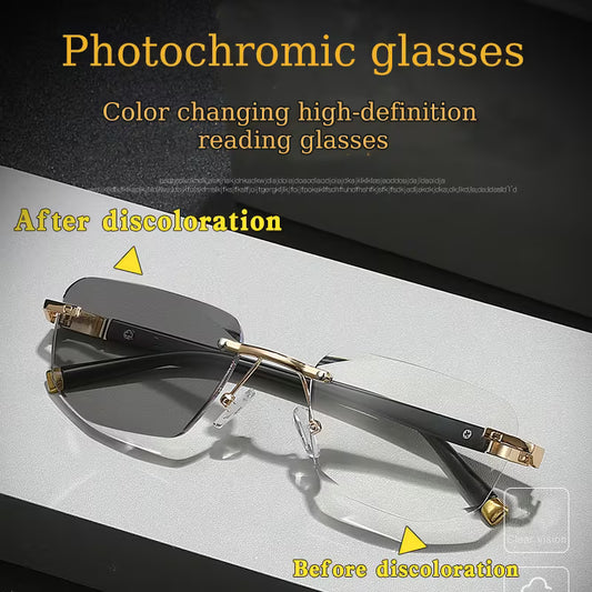 Color Changing Metal Frameless Reading Glasses, Suitable For Driving And Computer Reading - Adjustable Design, Stylish Glasses, No Line Of Sight Interference, Suitable For Both Men And Women, Multifunctional Glasses, Stylish Frameless Design