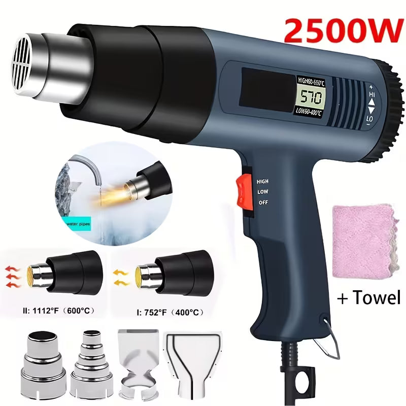 2500W Heat Gun Hot Air Gun Dual Temperature Settings 352°F-1202°F Fast Heating Hot Air Gun Electric Hand Tool for Bending, Forming, Plastic Drying, Thawing, Handicrafts And Shrinking PVC, Peeling Paint