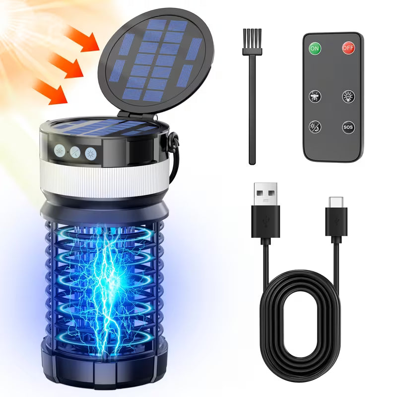 Dual Solar Bug Zapper Outdoor, Mosquito Zapper, Electric Fly Zapper, Mosquito Killer, Flying Insects Zapper, 4000mAh Rechargeable & UV Light Attract, Remote Control, Night Light Mode, For Indoor Outdoor Patio, Mosquito Fly Gnat Fly Trap