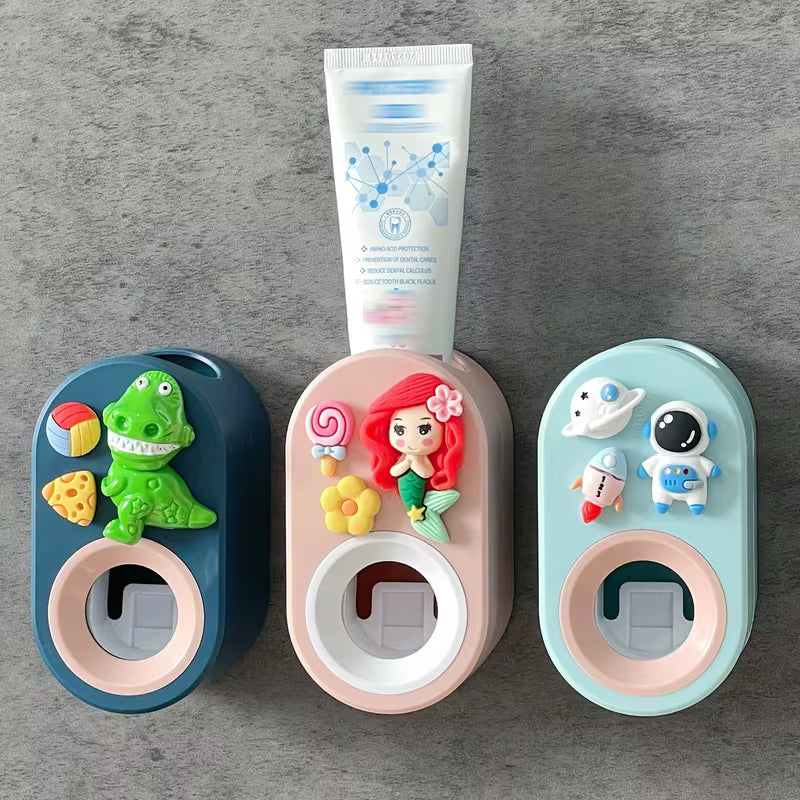 Easy-Install Dinosaur Cartoon Toothpaste Dispenser - No-Drill Wall Mount, Automatic Squeeze Holder for Bathroom Accessories