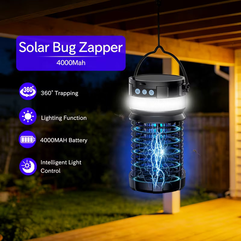 Dual Solar Bug Zapper Outdoor, Mosquito Zapper, Electric Fly Zapper, Mosquito Killer, Flying Insects Zapper, 4000mAh Rechargeable & UV Light Attract, Remote Control, Night Light Mode, For Indoor Outdoor Patio, Mosquito Fly Gnat Fly Trap