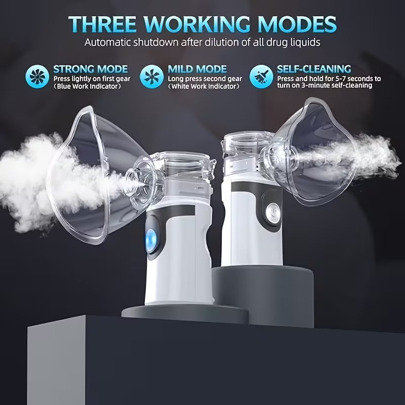 Portable Mesh Nebulizer for Adults And Kids, Quiet Handheld Nebulizer Machine, Grade, USB Rechargeable, Dual Modes, Fast Mist, Anti-Clog, Self-Cleaning, Compact Portable Nebulizer for Asthma, COPD, Travel And Home Use