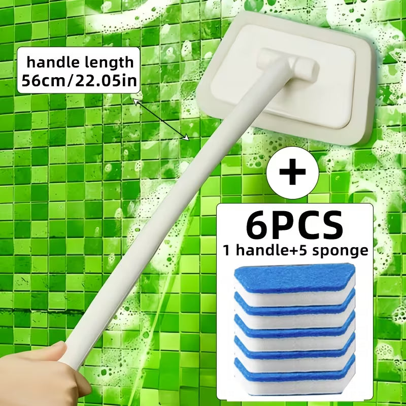 Multi-Functional Bathroom Cleaning Brush Set with 5 Detachable Brush Heads, Long Handle, Essential Household Cleaning Tools, Floor Cleaning Set, Sturdy Handle Structure, Used for Scrubbing Tiles, Floors, And Bathtubs