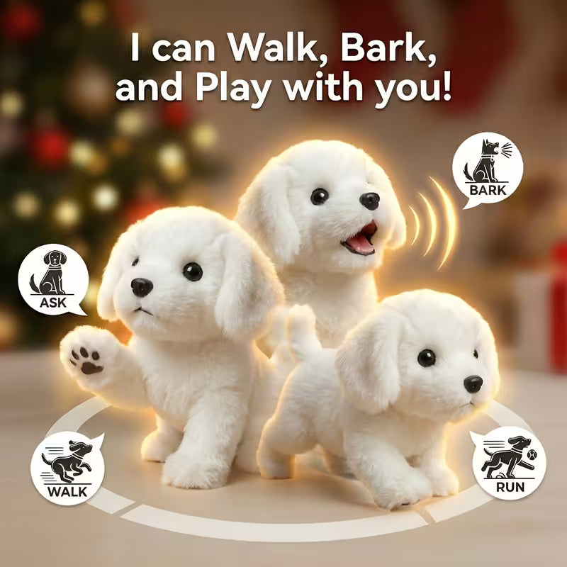 The New Simulation Machine Dog Puppy Interacts Like a Real Electronic Dog And Is Suitable for Children to Play With. Interactive Toys That Can Walk And Make Sounds. The Special Edition Comes with a Drawstring And a Cute Bow Tie. Ideal Birthday Gift