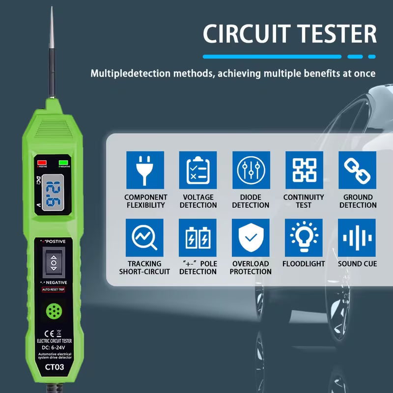 Circuit Tester, 6-24V Automotive Electric Circuit Tester with Voltage Display LED Light, with a buzzer prompt, Power Circuit Probe Kit for All Vehicles