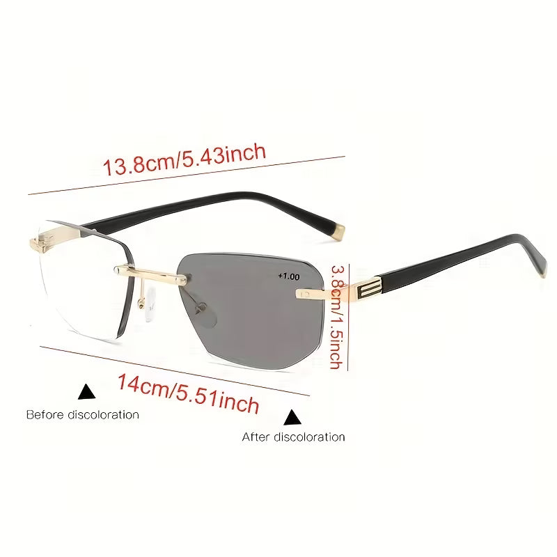 Color Changing Metal Frameless Reading Glasses, Suitable For Driving And Computer Reading - Adjustable Design, Stylish Glasses, No Line Of Sight Interference, Suitable For Both Men And Women, Multifunctional Glasses, Stylish Frameless Design