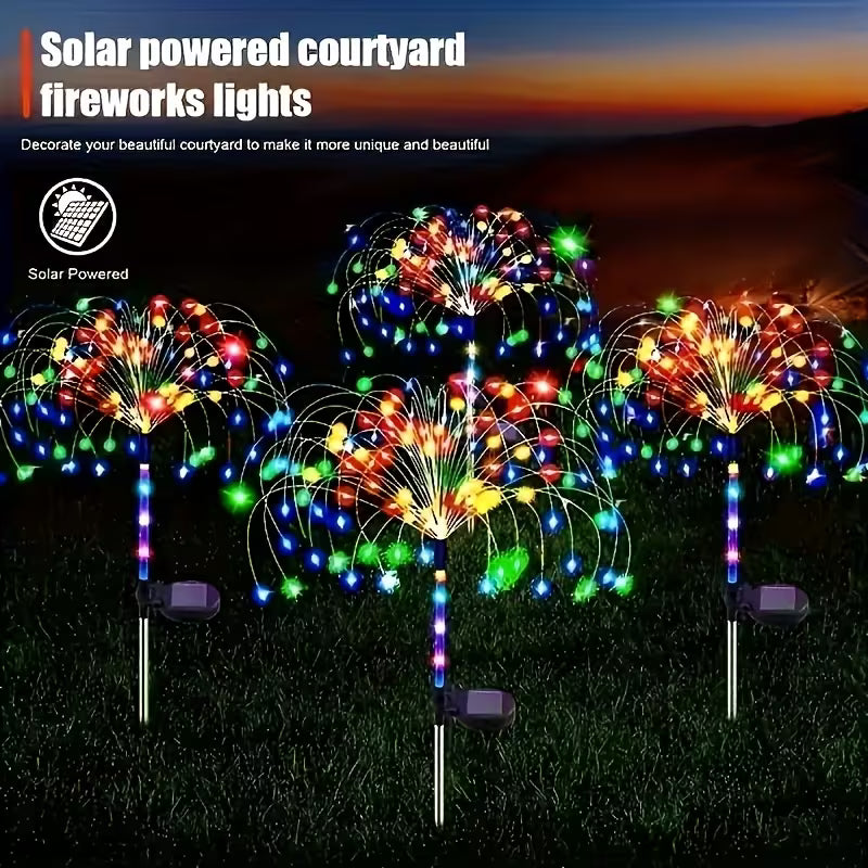 2 Packs Outdoor Solar Firework Lights - Decoration, for Pathways, Gardens, Courtyards, Parties, Weddings, Holidays, Christmas Decor, Solar Ground Lights, Lawn Lights, Halloween Decoration Lights, Ambient Lighting, -Saving Lighting