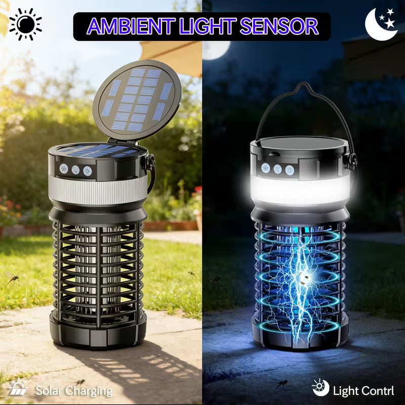 Dual Solar Bug Zapper Outdoor, Mosquito Zapper, Electric Fly Zapper, Mosquito Killer, Flying Insects Zapper, 4000mAh Rechargeable & UV Light Attract, Remote Control, Night Light Mode, For Indoor Outdoor Patio, Mosquito Fly Gnat Fly Trap