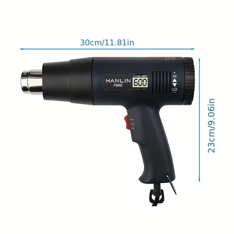 2500W Heat Gun Hot Air Gun Dual Temperature Settings 352°F-1202°F Fast Heating Hot Air Gun Electric Hand Tool for Bending, Forming, Plastic Drying, Thawing, Handicrafts And Shrinking PVC, Peeling Paint