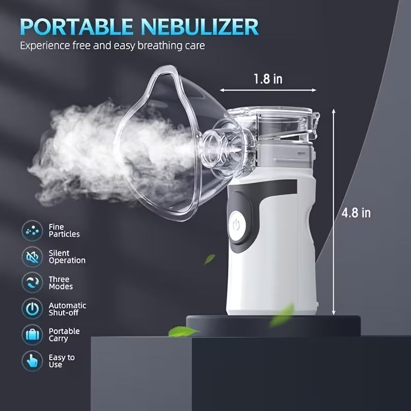 Portable Mesh Nebulizer for Adults And Kids, Quiet Handheld Nebulizer Machine, Grade, USB Rechargeable, Dual Modes, Fast Mist, Anti-Clog, Self-Cleaning, Compact Portable Nebulizer for Asthma, COPD, Travel And Home Use