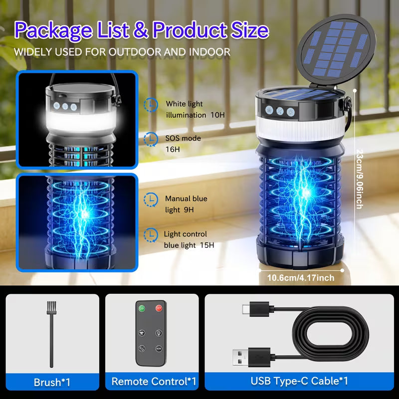 Dual Solar Bug Zapper Outdoor, Mosquito Zapper, Electric Fly Zapper, Mosquito Killer, Flying Insects Zapper, 4000mAh Rechargeable & UV Light Attract, Remote Control, Night Light Mode, For Indoor Outdoor Patio, Mosquito Fly Gnat Fly Trap