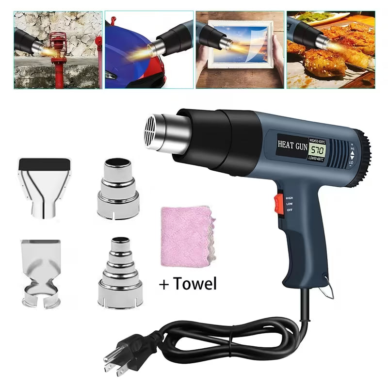 2500W Heat Gun Hot Air Gun Dual Temperature Settings 352°F-1202°F Fast Heating Hot Air Gun Electric Hand Tool for Bending, Forming, Plastic Drying, Thawing, Handicrafts And Shrinking PVC, Peeling Paint