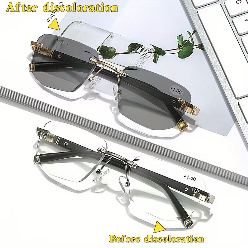 Color Changing Metal Frameless Reading Glasses, Suitable For Driving And Computer Reading - Adjustable Design, Stylish Glasses, No Line Of Sight Interference, Suitable For Both Men And Women, Multifunctional Glasses, Stylish Frameless Design