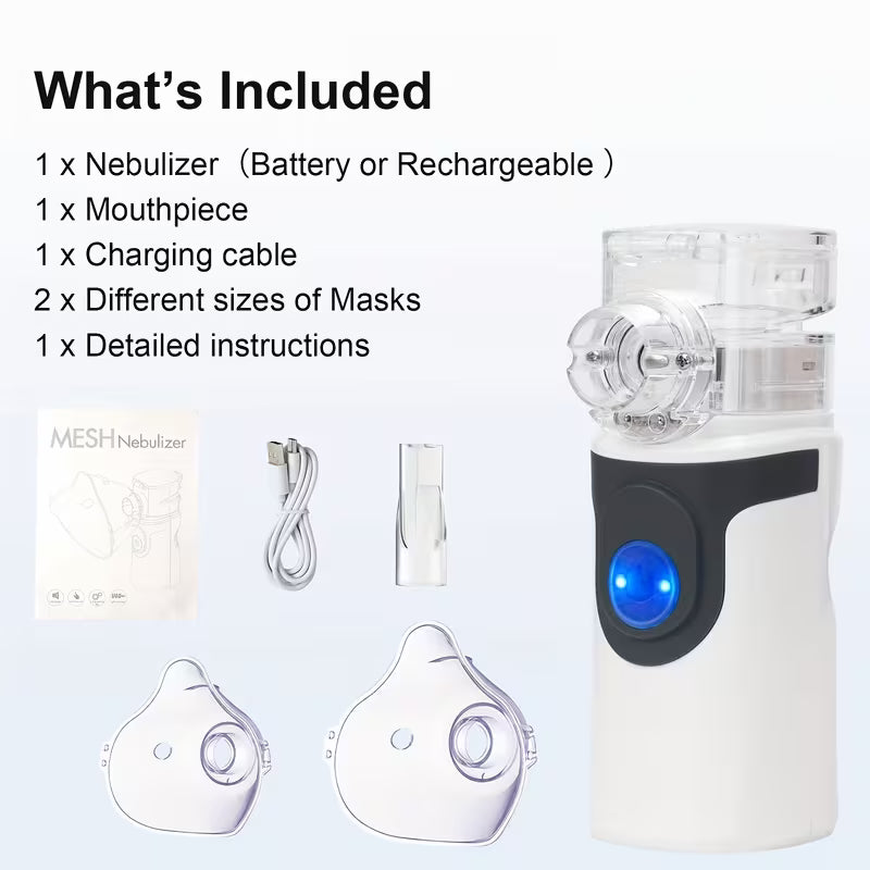 Portable Mesh Nebulizer for Adults And Kids, Quiet Handheld Nebulizer Machine, Grade, USB Rechargeable, Dual Modes, Fast Mist, Anti-Clog, Self-Cleaning, Compact Portable Nebulizer for Asthma, COPD, Travel And Home Use