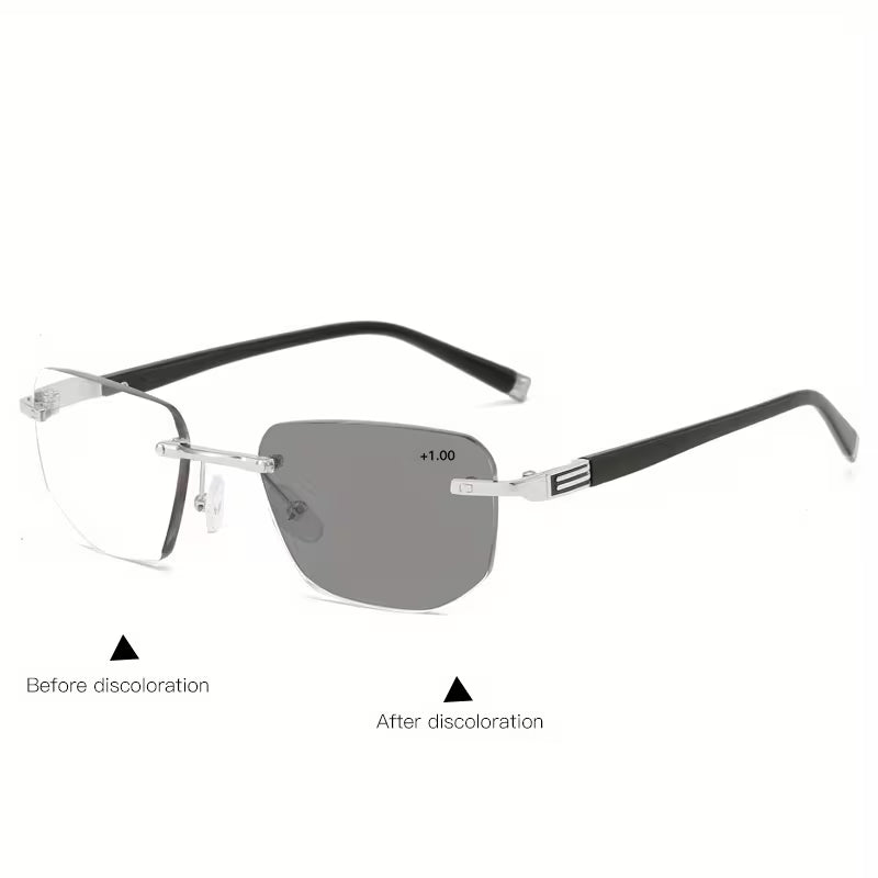 Color Changing Metal Frameless Reading Glasses, Suitable For Driving And Computer Reading - Adjustable Design, Stylish Glasses, No Line Of Sight Interference, Suitable For Both Men And Women, Multifunctional Glasses, Stylish Frameless Design