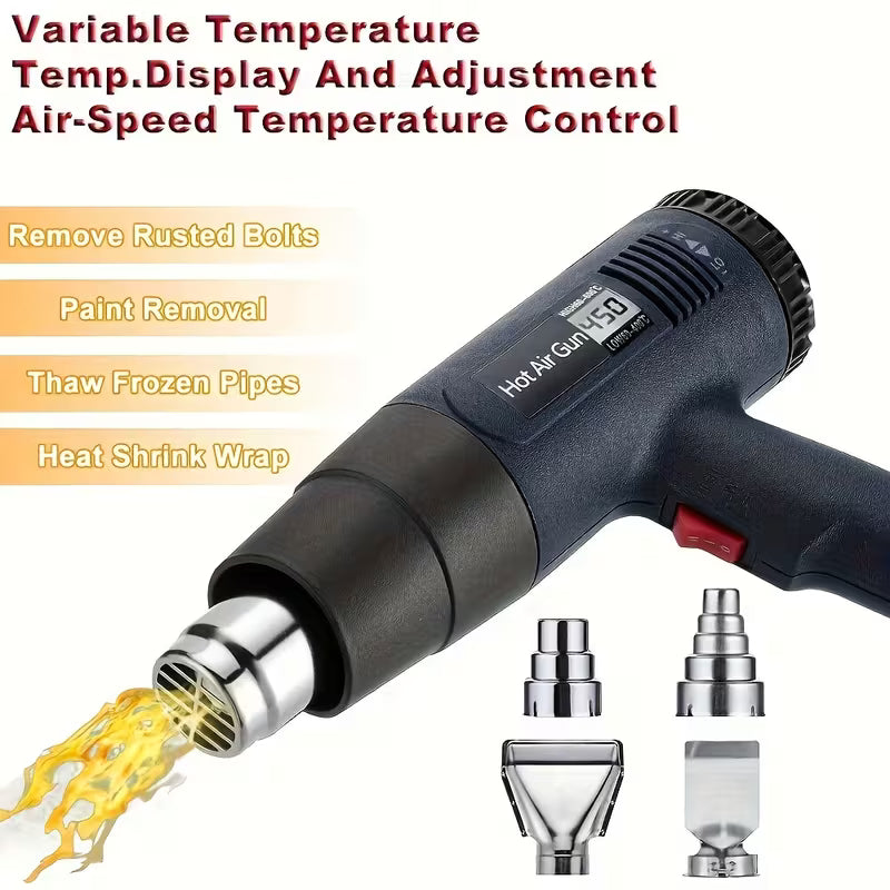 2500W Heat Gun Hot Air Gun Dual Temperature Settings 352°F-1202°F Fast Heating Hot Air Gun Electric Hand Tool for Bending, Forming, Plastic Drying, Thawing, Handicrafts And Shrinking PVC, Peeling Paint