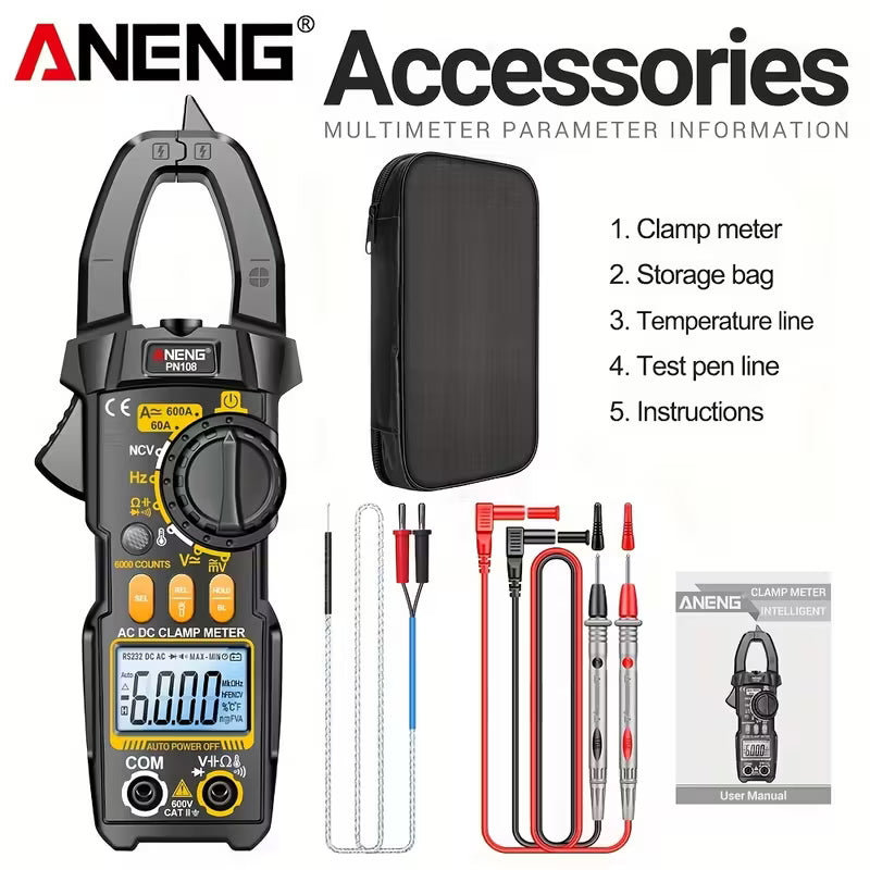 ANENG PN108 Clamp Meter 6000 Counts AC/DC Voltage 600A Current Multimeter Resistance Capacitance High Precision Tester Tool