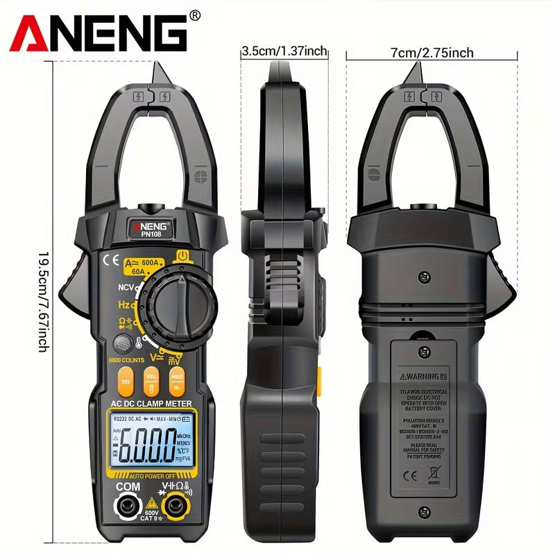 ANENG PN108 Clamp Meter 6000 Counts AC/DC Voltage 600A Current Multimeter Resistance Capacitance High Precision Tester Tool