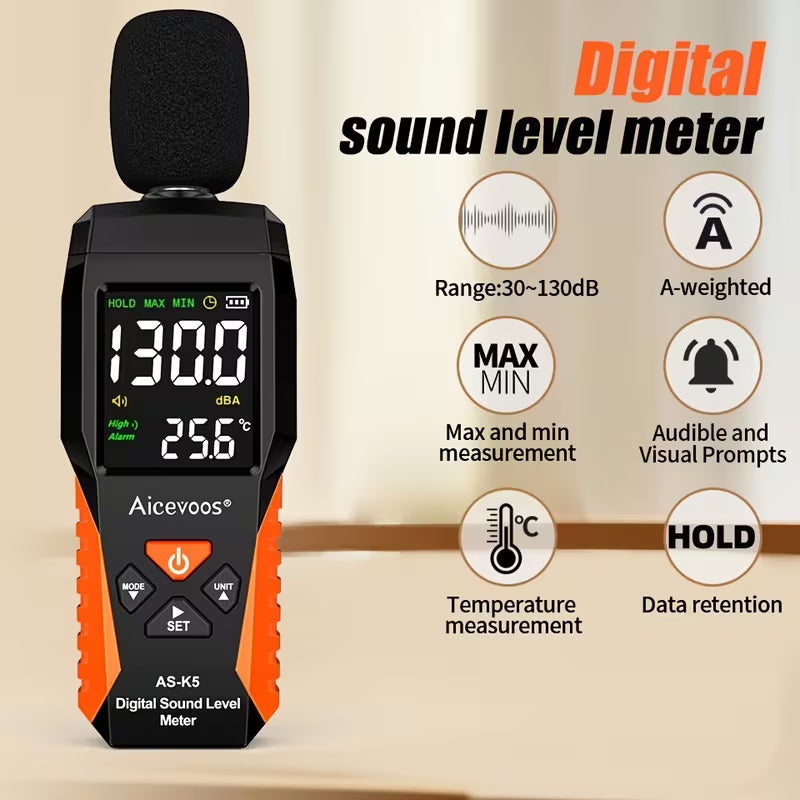 Aicevoos Digital Sound Meter Decibel Meter 30-130Db Measure Decibels Sound Level Noise Decibelios Decibel Monitor
