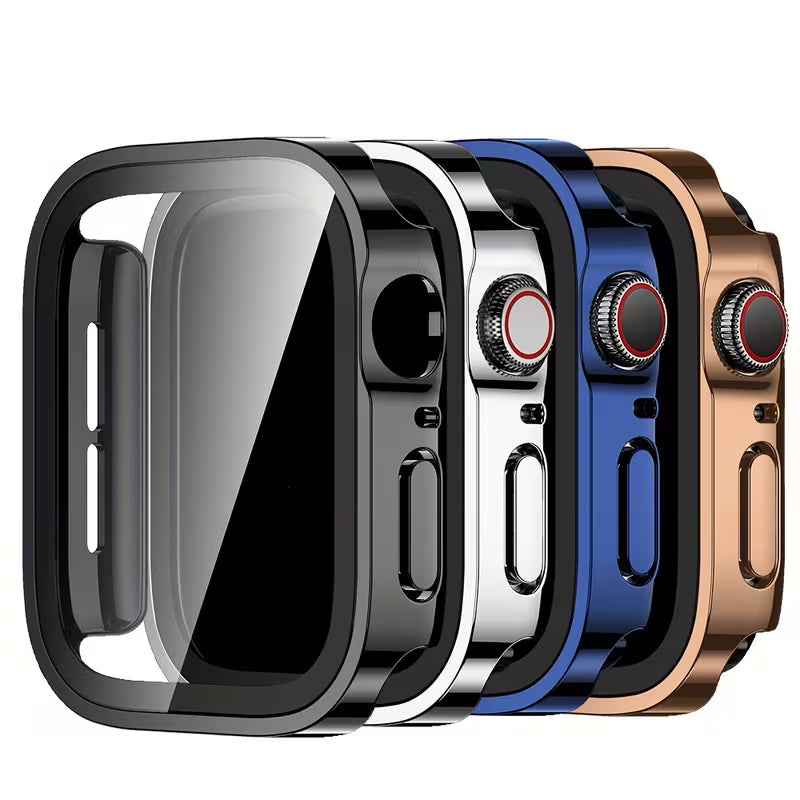 Set of 4, Premium Electroplated Design, Electroplated PC Protective Case for Apple Watch + Built-In Tempered Glass Screen, Stylish Design, Suitable for 40MM, 41MM, 42MM, 44MM, 45MM, 46MM, 49MM, a Great Gift Option.