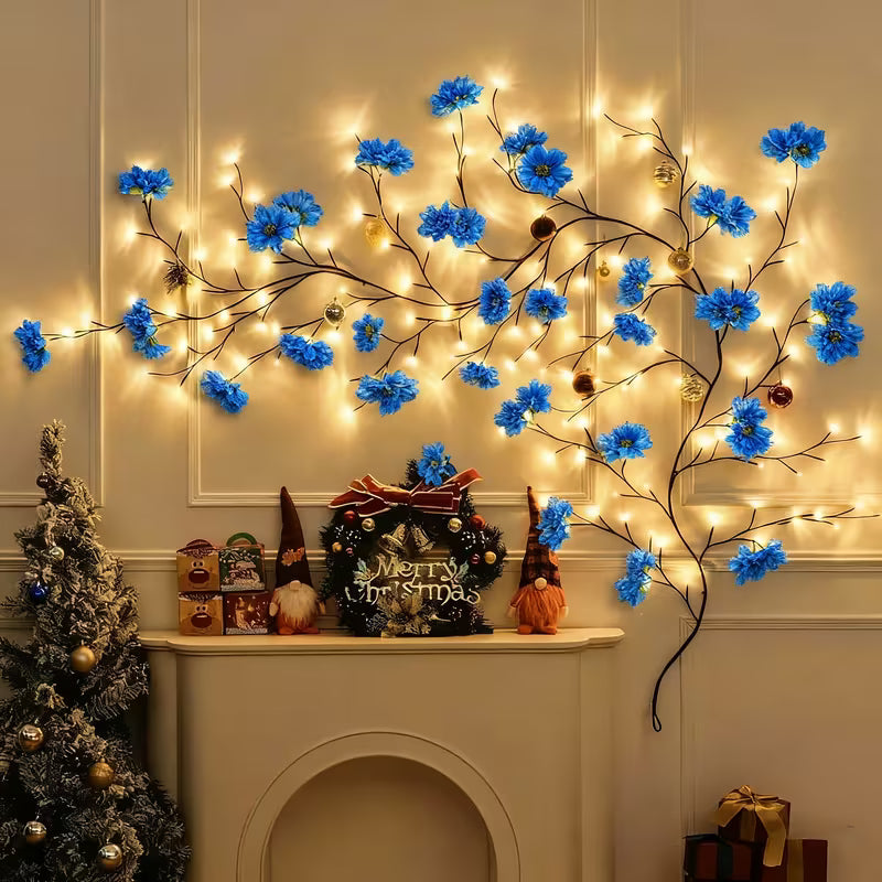 AMill 96-Light USB-Powered Cherry Blossom LED Fairy Lights - 5.9ft Faux Floral Garland with Dimmable Brightness, Warm & Cool Night Light, Plug & Play for Indoor Home Decor, Christmas, Bedroom, Kitchen, Party Decoration (No Batteries/Battery-Free