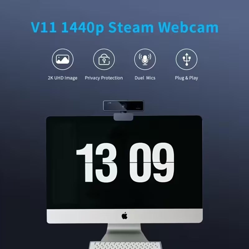 Nuroum V11 2K Webcam Compatible for Zoom/ Meet/Hangouts - 1440P HD Video, 360° Rotatable Conference Camera with Dual Mic, USB-Powered, Privacy Shield & NearSync Software for PC/Laptop (/) - Low,