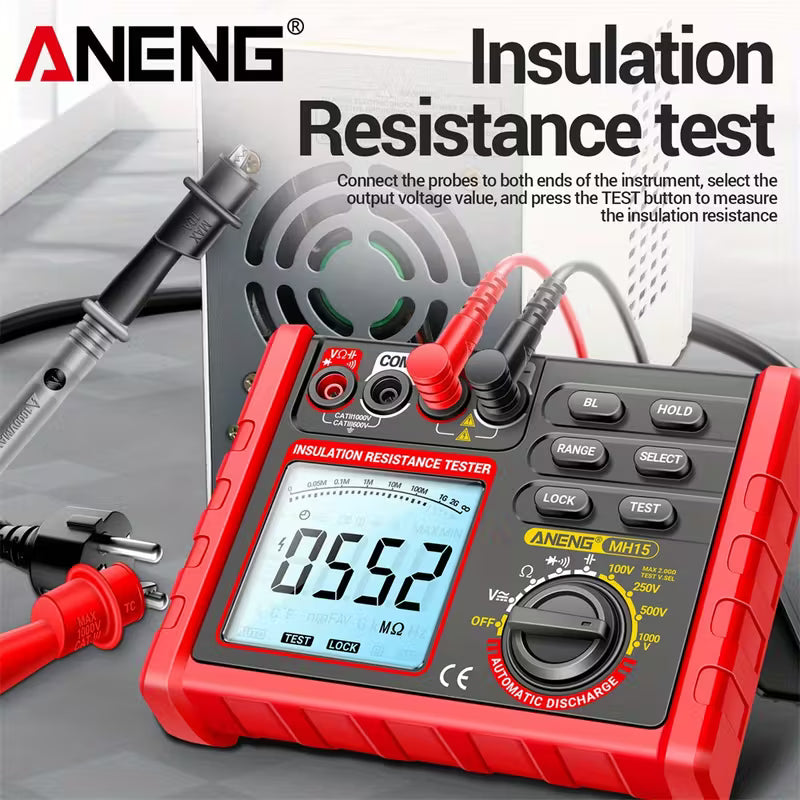 ANENG MH15 Digital Ohm meter Insulation Resistance Meter 6000 Counter Resistance tester Capacitance Tester Megohm meter High voltage tool no battery