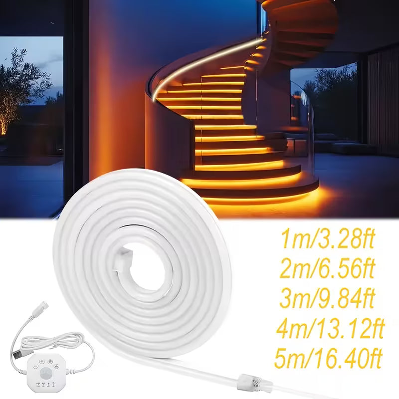 39.37-196.85inch LED Motion Sensor Light Strip, Neon Flexible Strip, 3000K/6000K Optional, Flowing Water, Shooting Star, Chasing Effect with USB Interface, Suitable for Stairs, Hallways, Balconies, Indoor/Outdoor Use, Modern Lighting Design |