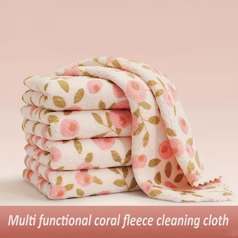 7 Coral Cleaning Cloths - Highly Absorbent and Quick-Drying Towels, Soft Multi-Purpose for Kitchen, Bathroom, Glass, Car, and Wet Wipes - Pink and Golden Coral Pattern, Coral Cloths Suitable for 40 to 80 Holidays