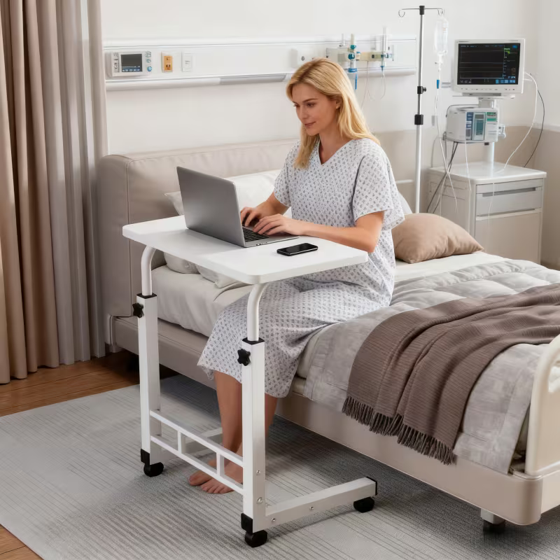 Adjustable Height Rolling Nursing Table | 3-layer Design With 2-layer Shelves | Space Saving, Heavy-duty Grade Table Suitable For Elderly, Patient, Home, And Hospital Care, Perfect Rehabilitation Tool (8 Colors)