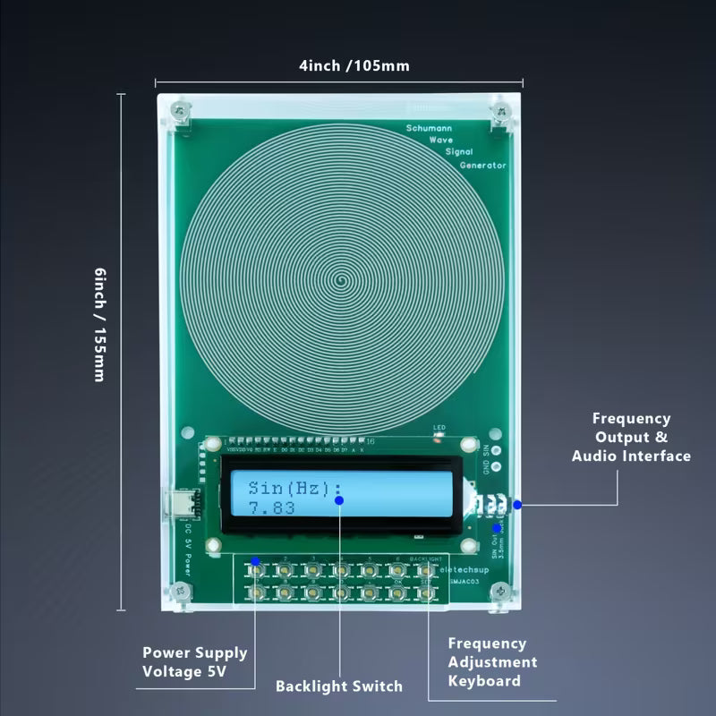7.83Hz Frequency Generator, Adjustable 0.1Hz to 100000Hz Sine Wave Generator, Schumann Resonance Generator, Ultra-Low Frequency Pulse Audio Device, USB Powered | with 3.5Mm AUX Audio Cable