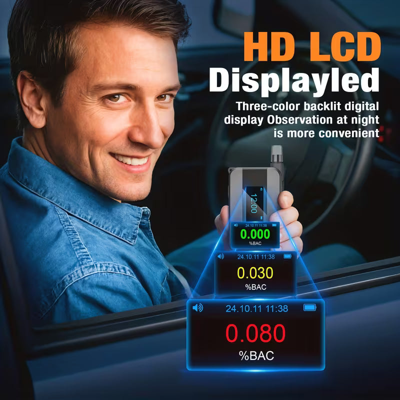 Smart Voice Alcohol Tester - USB Rechargeable Breathalyzer with Voice Broadcast And 10 Mouthpieces, Portable Design for Personal Safety Testing