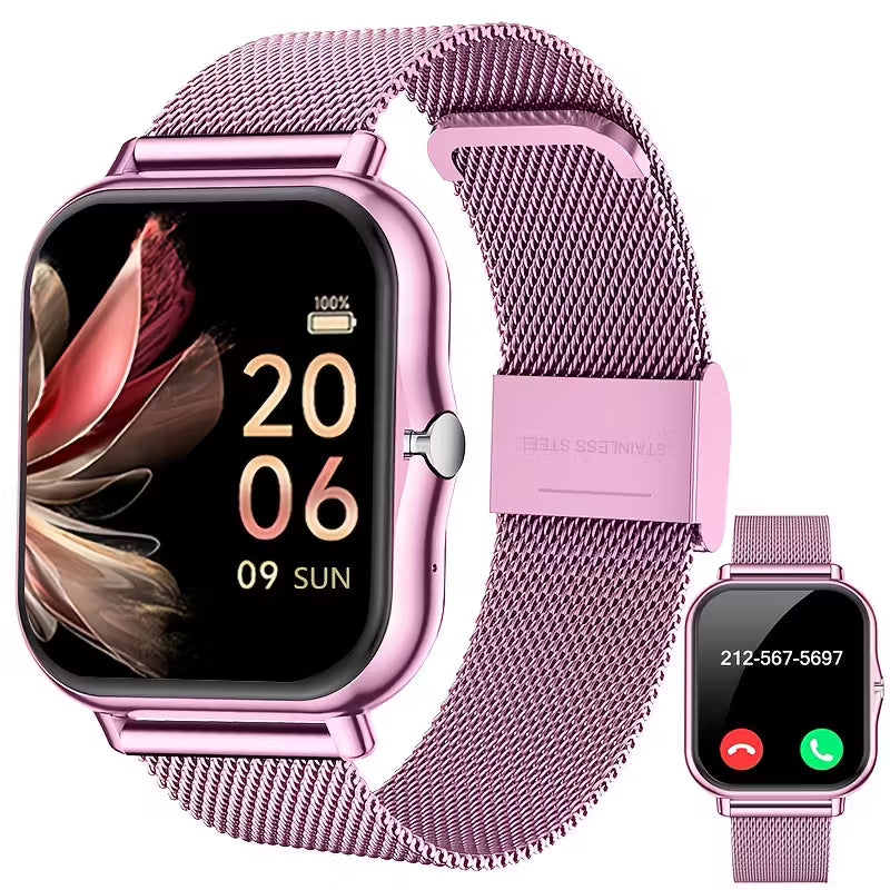 Full Touchscreen Smartwatch for Men and Women, Wireless Bluetooth for Making/answering Calls, 100+ Sports Modes, Weather, Stopwatch, Timer, Alarm Clock, Alloy Case, Stainless Steel Strap, Stylish and Minimalist Design, Compatible with Android
