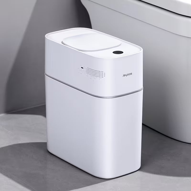 Automatic Smart Trash Can For Bathroom, 3.8Gal/14L Touchless Motion Sensor Garbage Bin, Upgraded 2 Gen Fan Auto Expand Garbage Bags, Slim Design For Narrow Space, With Small Lid Smart Waste Bin Perfect For Kitchen, Office, Bedroom, Toilet, RV