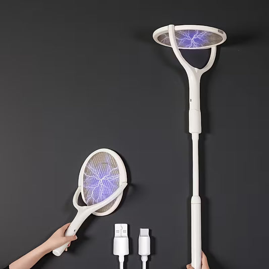 2-In-1, 6-In-1, 1pc Rotating Head Rechargeable Mosquito Swatter with Telescopic Extension Rod, Electric Fly Swatter Racket, Insect Repellent Racket, Indoor Insect And Fly Repellent Device, Insect And Fruit Fly Repellent Device